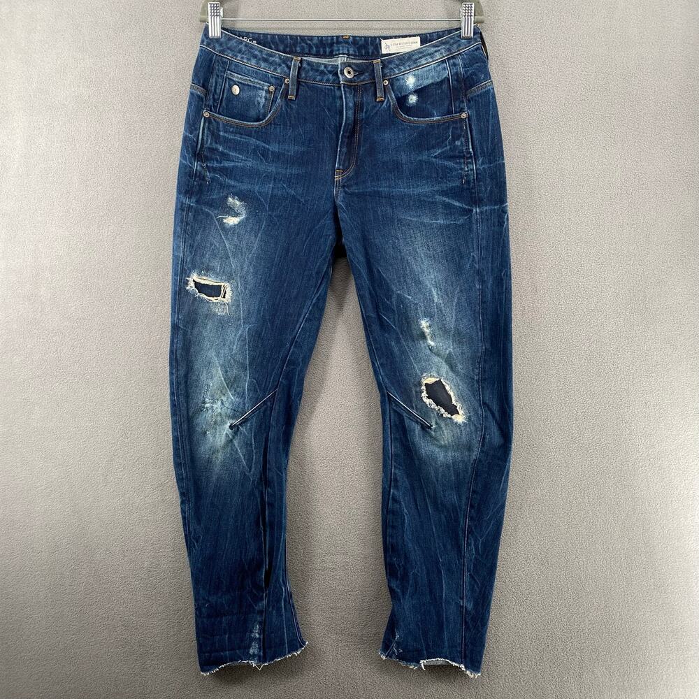 G Star Arc 3D Low Boyfriend Restored Denim Jean Womens 28‎ Raw Hems Distressed